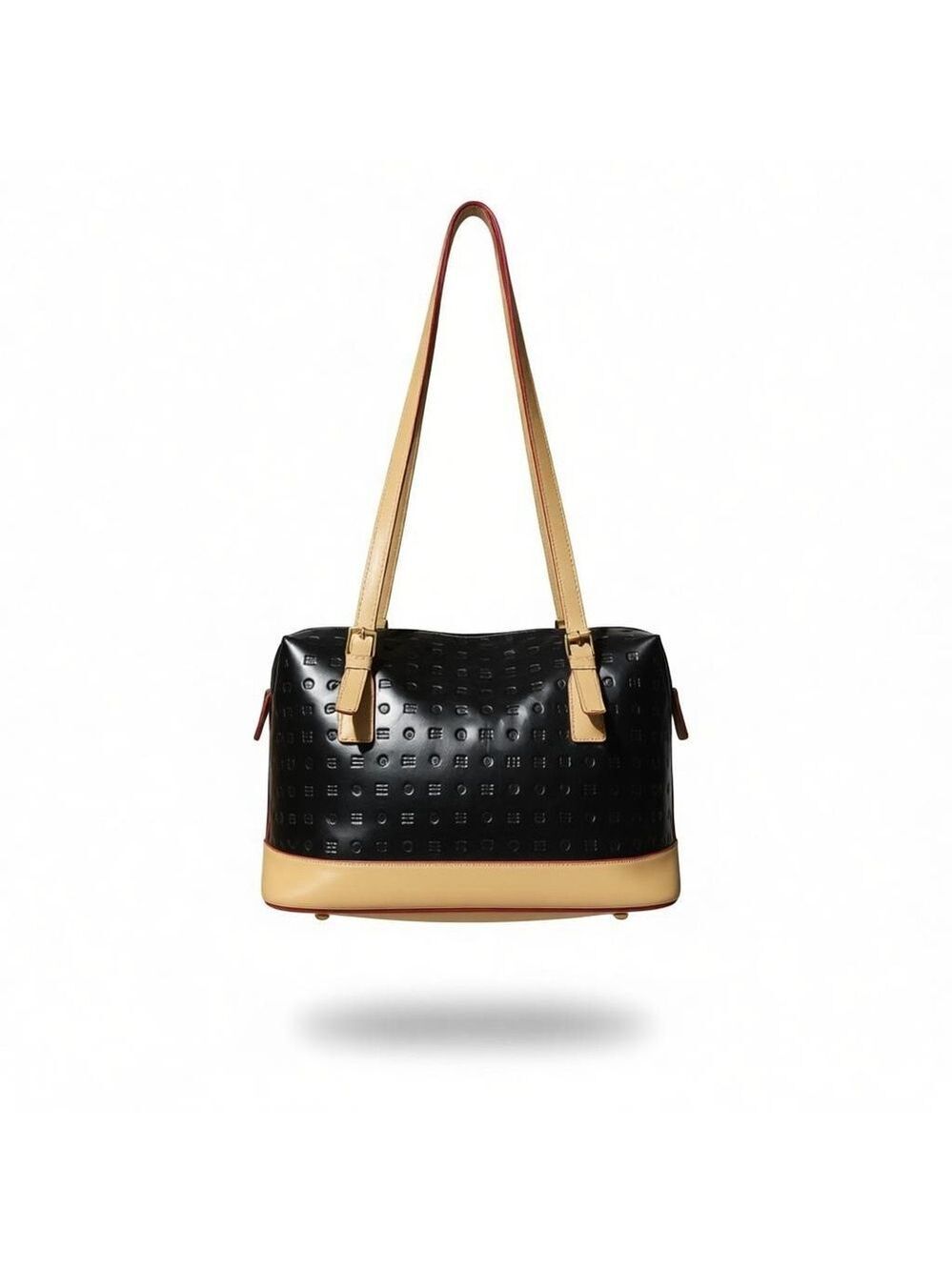 Arcadia Black & Beige Patent Leather Shoulder Bag One Size